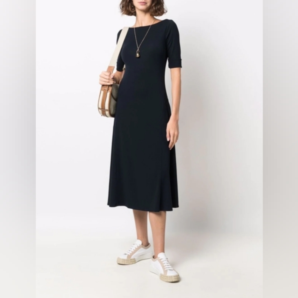 Ralph Lauren Navy Cotton Midi Dress